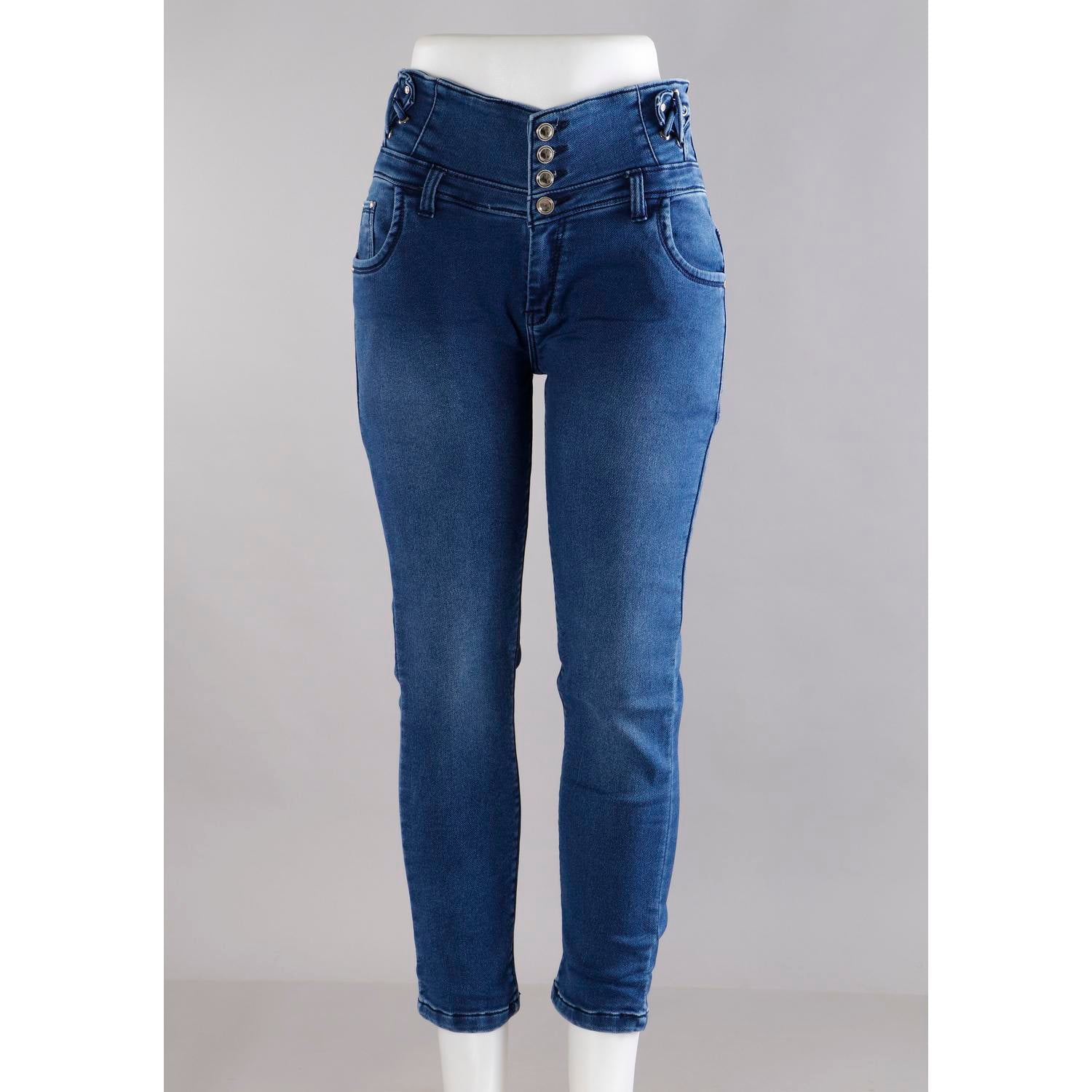 Women Blue Pencil Cut 4 Button Jeans