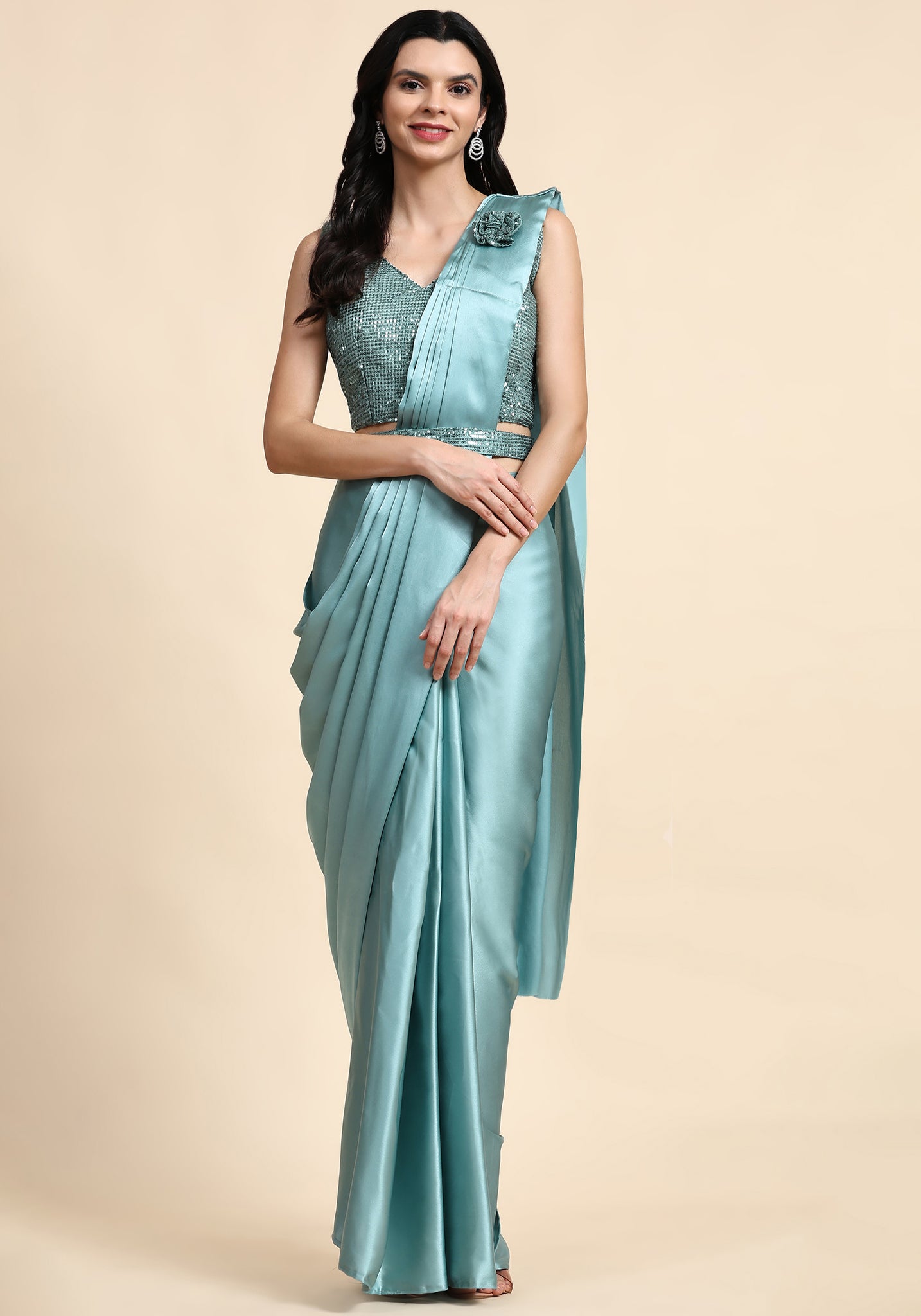 Ready To Wear Fancy Baby Blue Color Sarees