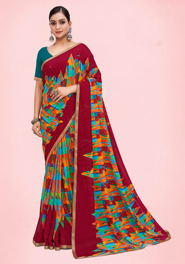 Chiffon Maroon Colour Sarees - Naaz-vol-04