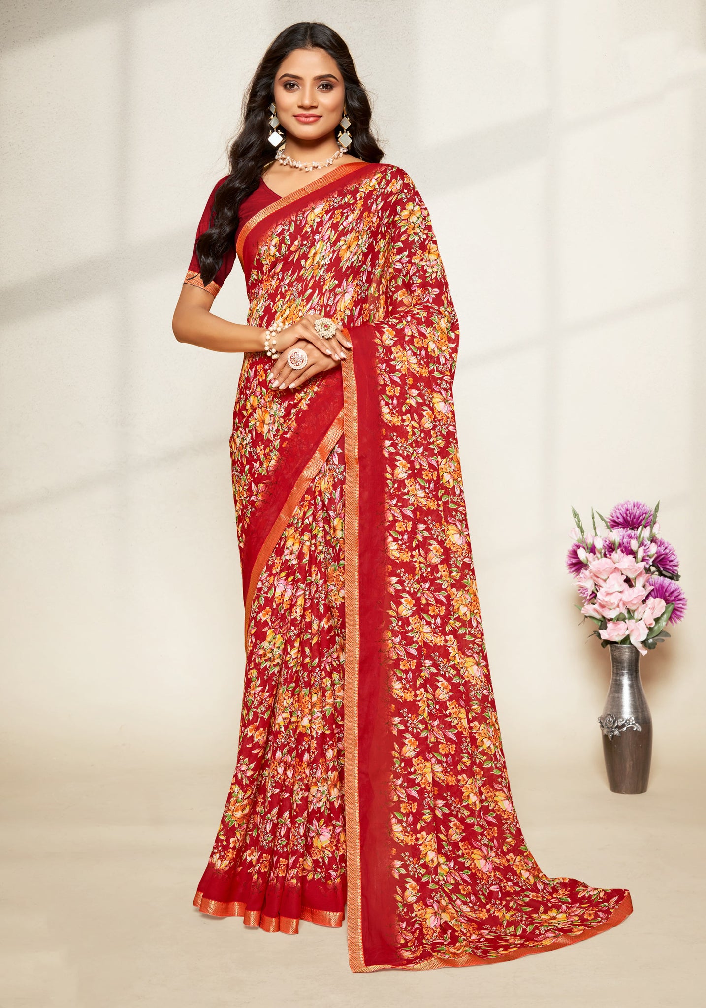 Chiffon Red Colour Sarees - Surbhi-vol-04