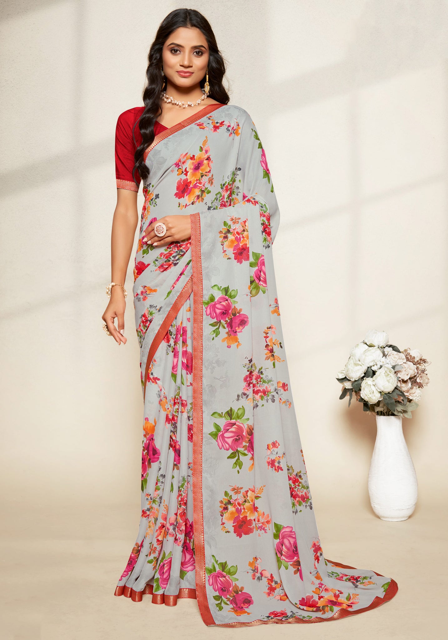 Chiffon Grey Colour Sarees - Surbhi-vol-04