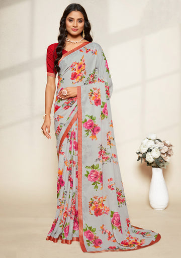 Chiffon Grey Colour Sarees - Surbhi-vol-04