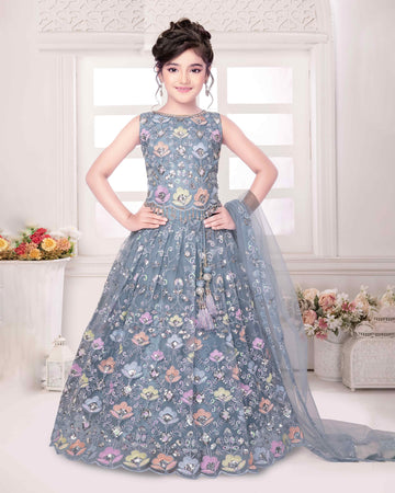 Grey Colour Embroidrered Kids Choli