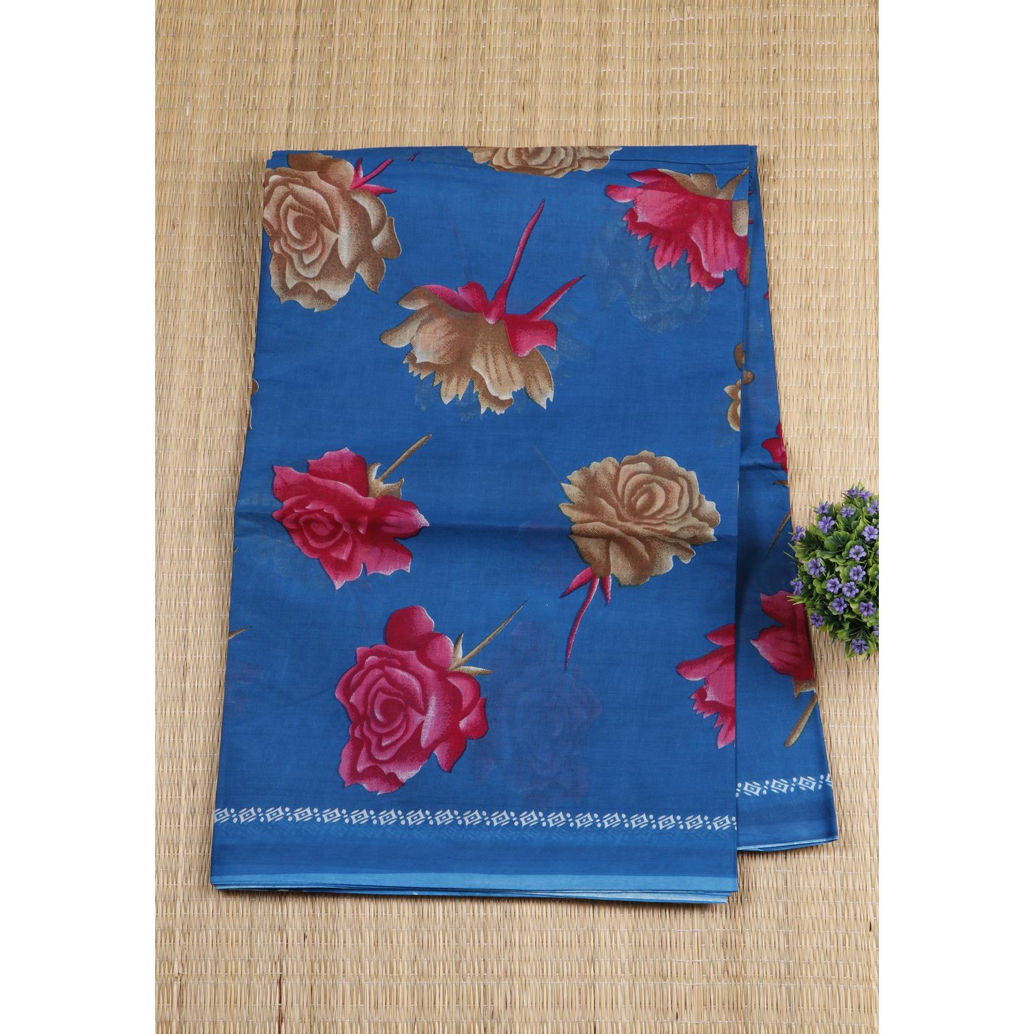 Blue Colour Voile Cotton Sarees