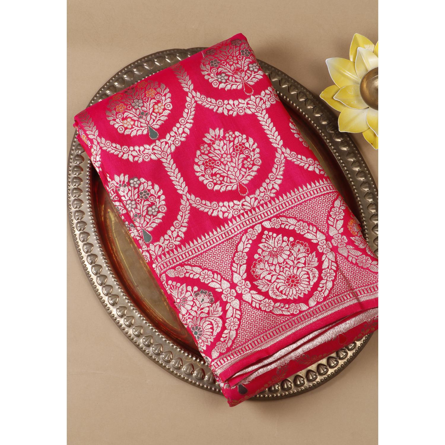 Magenta Colour Banarasi Silk Saree with Silver Zari