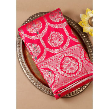 Magenta Colour Banarasi Silk Saree with Silver Zari