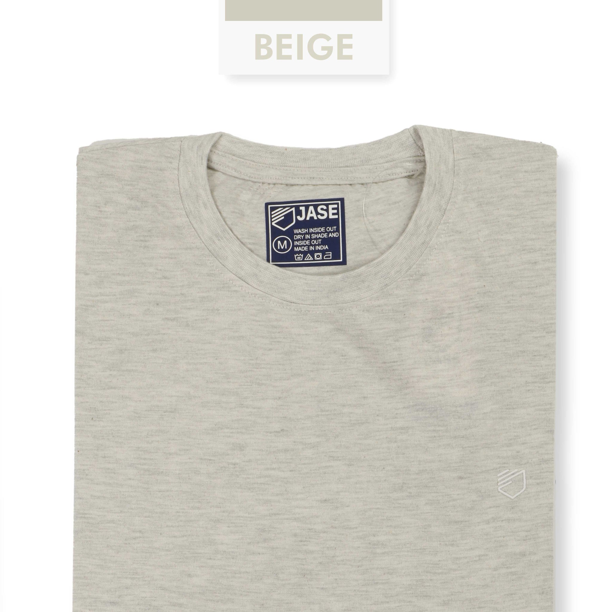 Jase Beige Color Cotton Jersey Half Sleeve Round Neck Tshirt