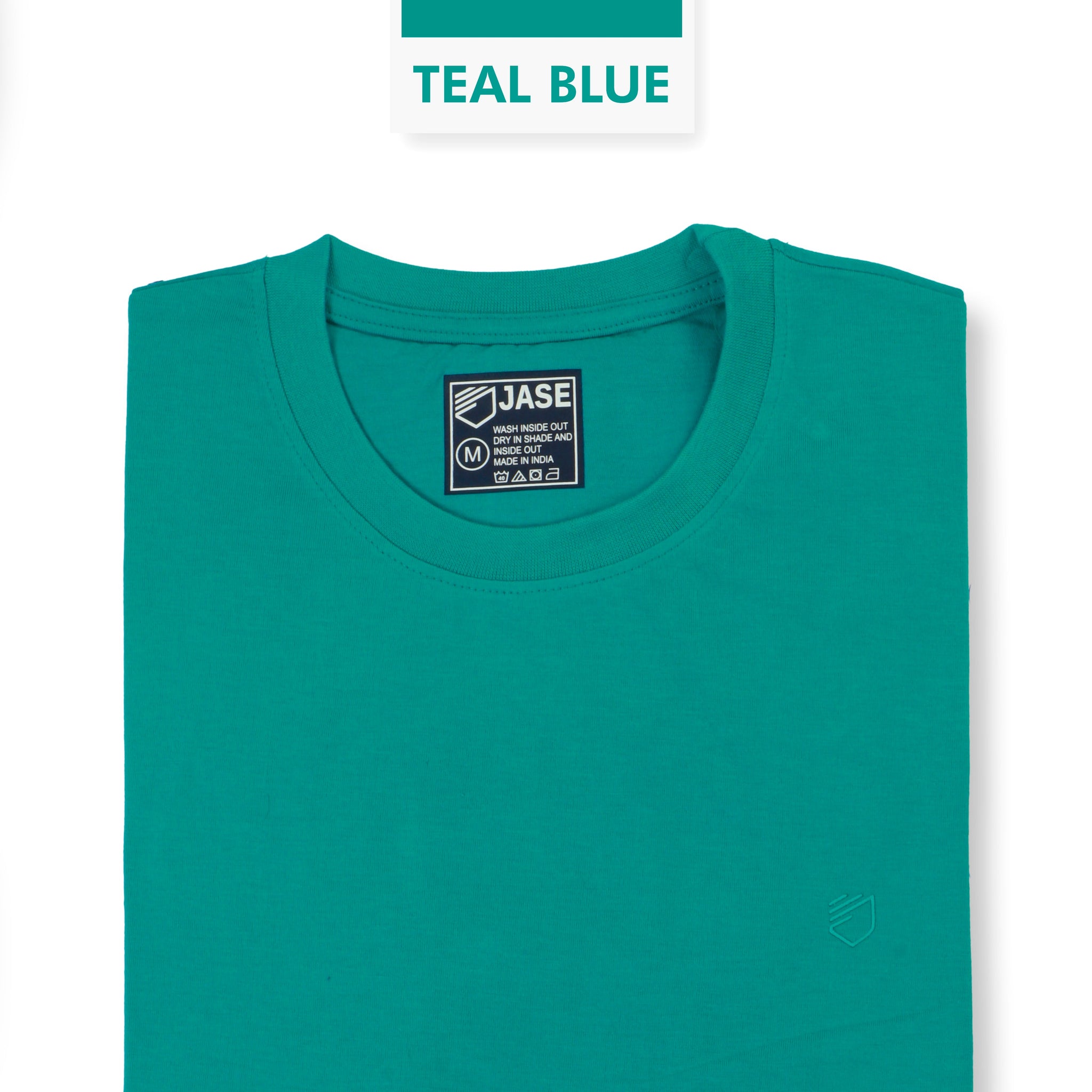 Jase Teal Blue Color Cotton Jersey Half Sleeve Round Neck Tshirt