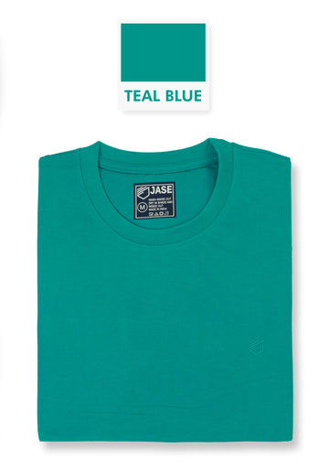 Jase Teal Blue Color Cotton Jersey Half Sleeve Round Neck Tshirt