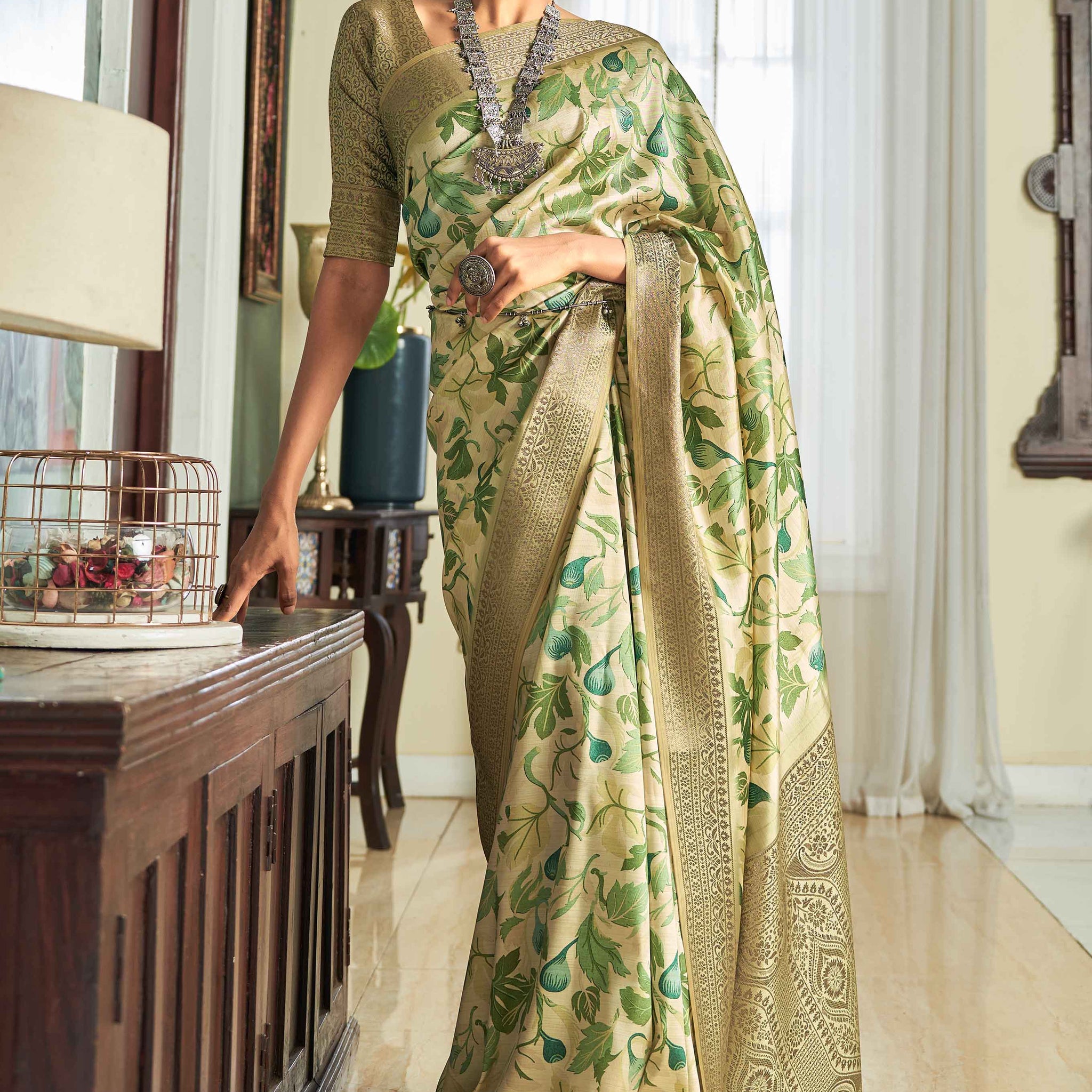 Green Colour Fancy Silk Saree