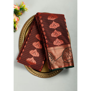 Brown Colour Printed Premium Silk Sarees