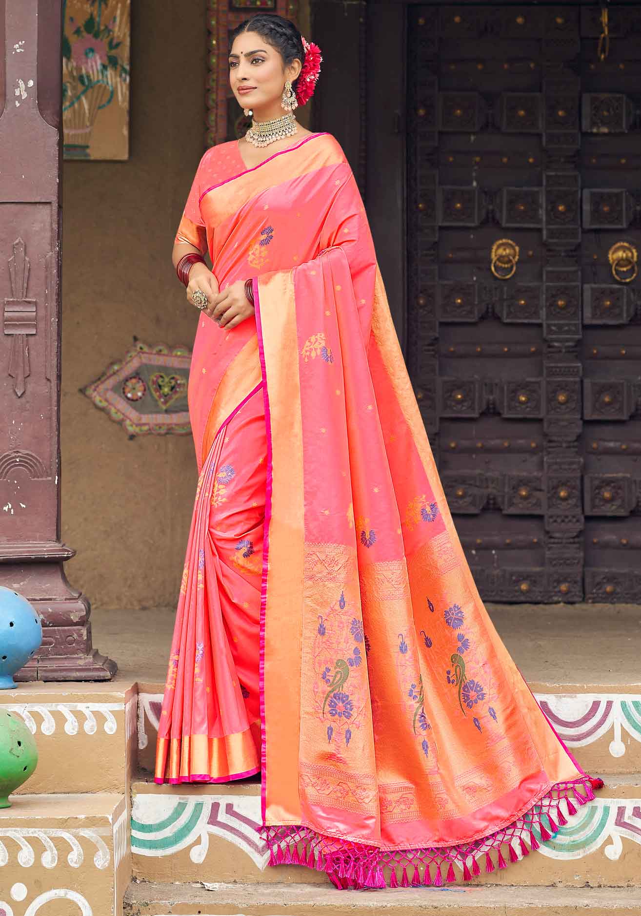 Soft Silk Peach Color Saree