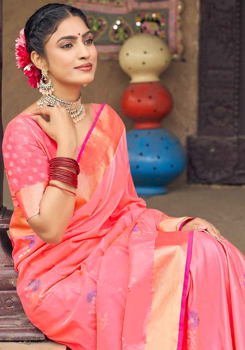 Soft Silk Peach Color Saree