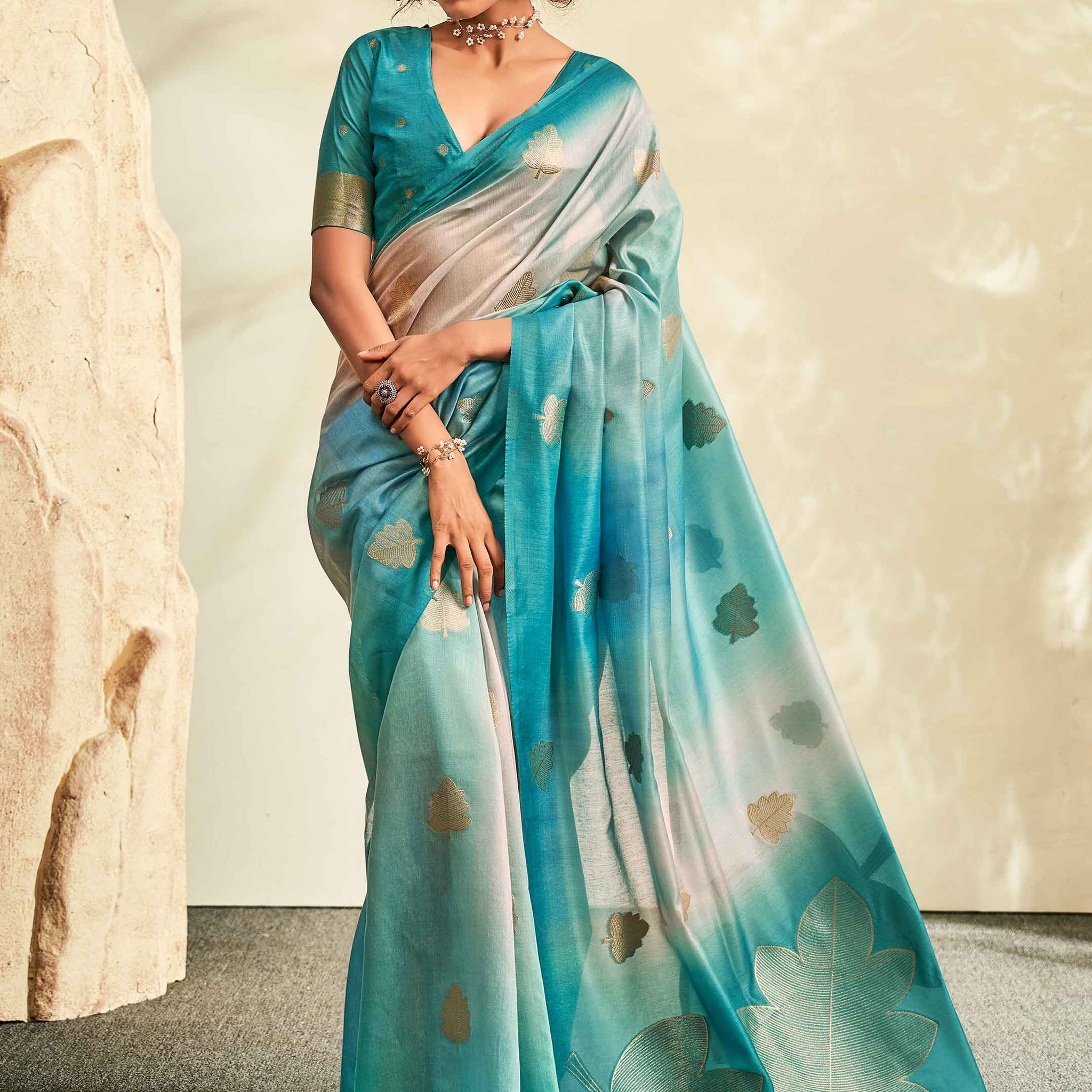 Sky Blue Colour Fancy Silk Saree