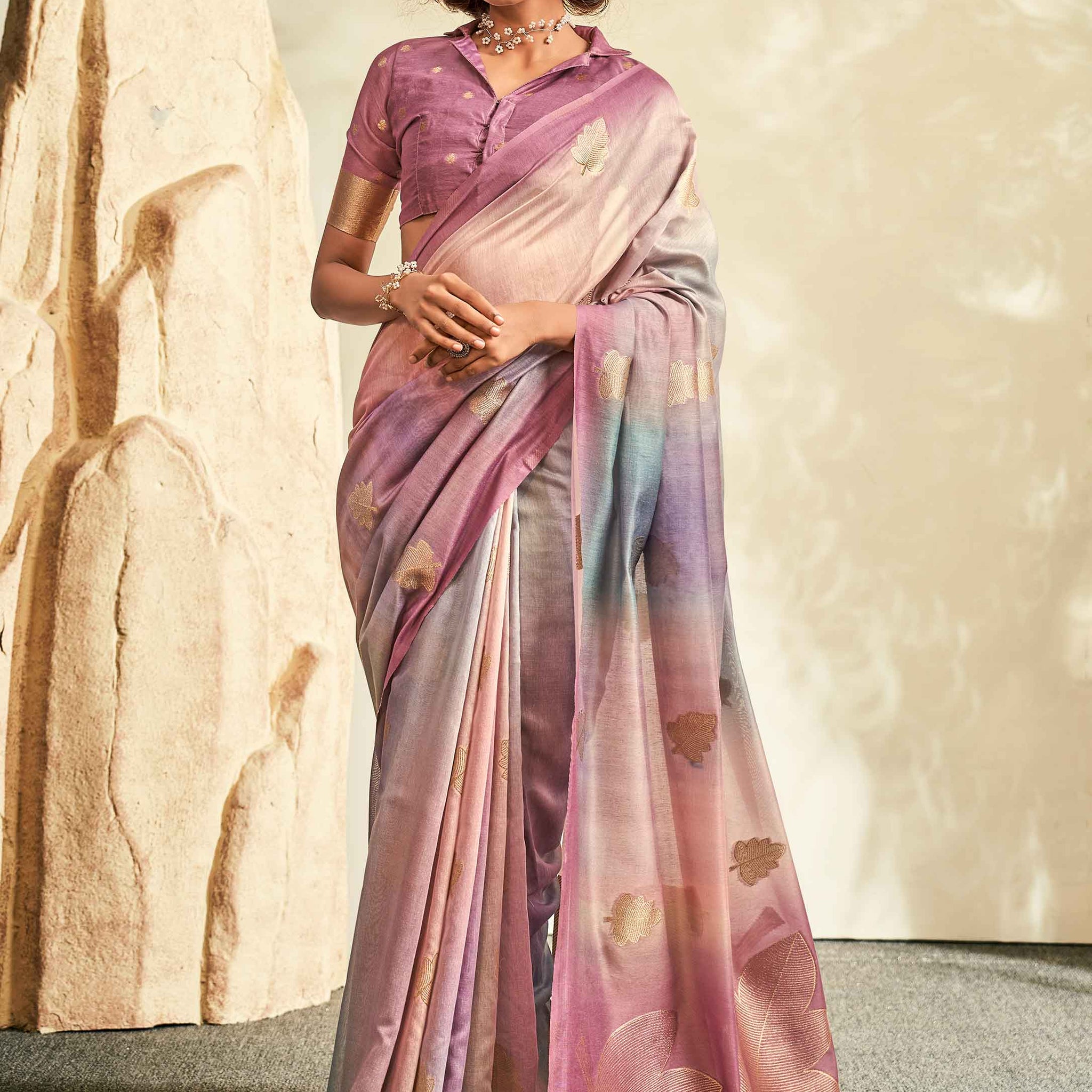 Onion Pink Colour Fancy Silk Saree