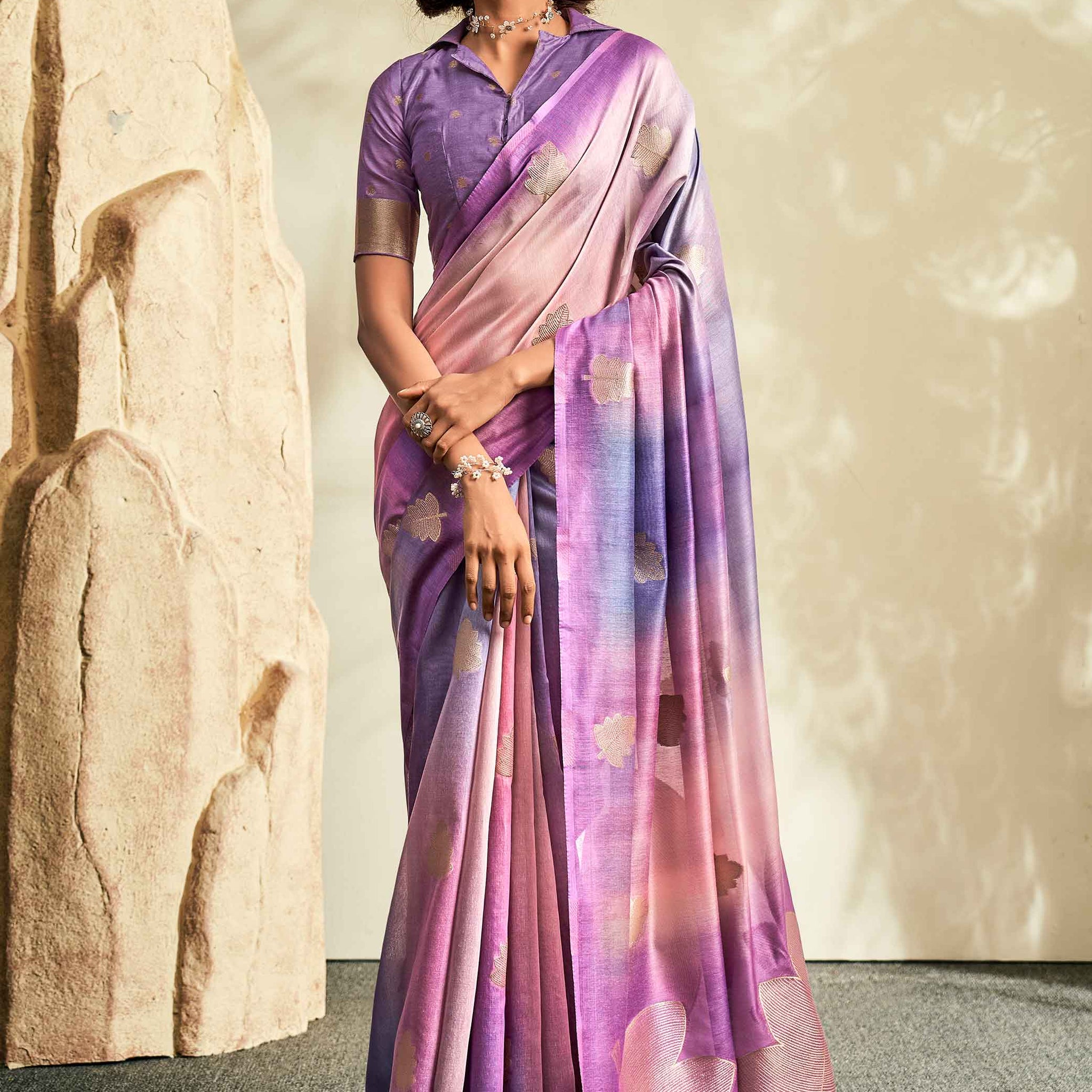 Violet Colour Fancy Silk Saree