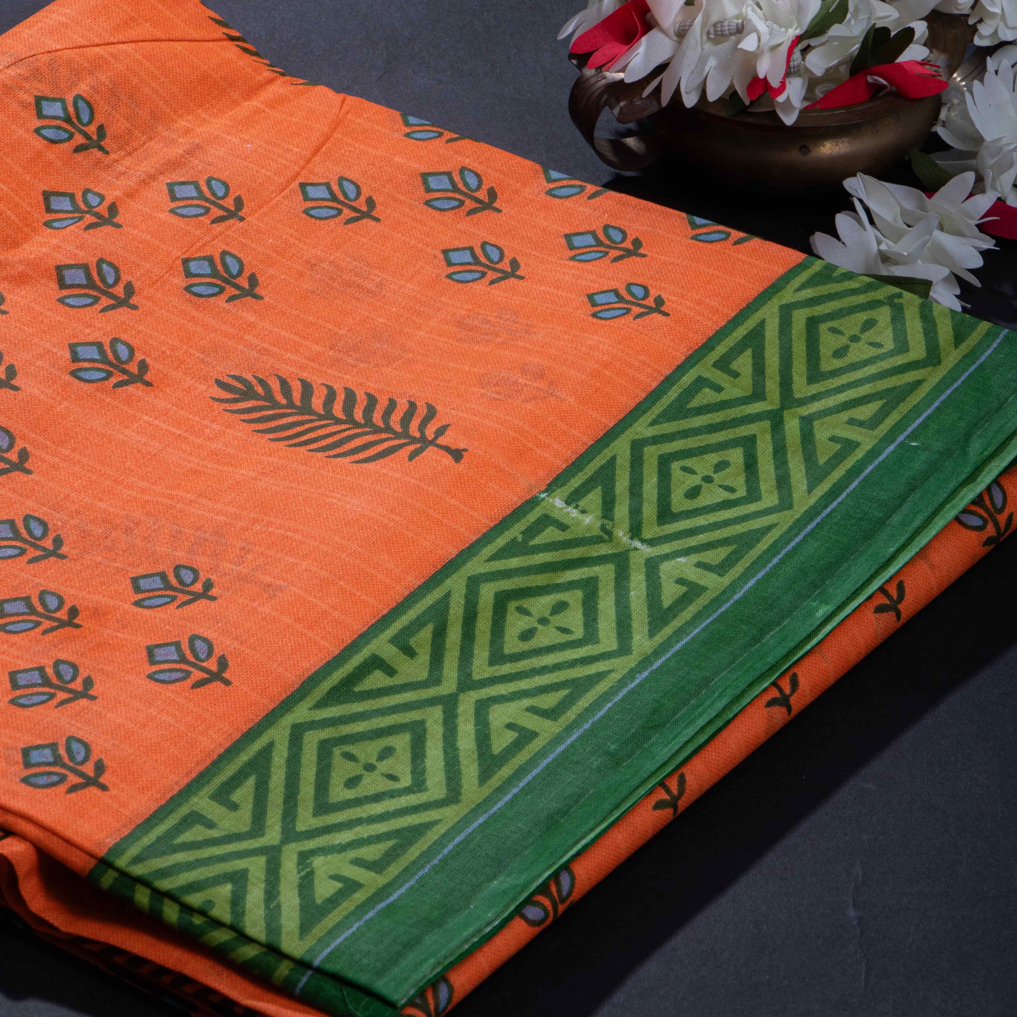 Orange Colour Voile Cotton Saree Without Blouse