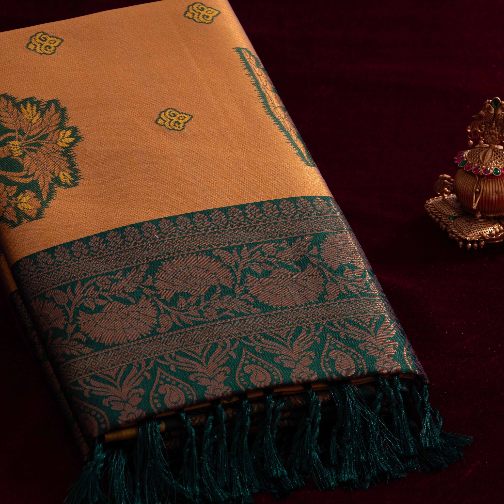 Gold Color Lichi Silk Saree