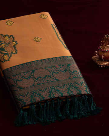 Gold Color Lichi Silk Saree