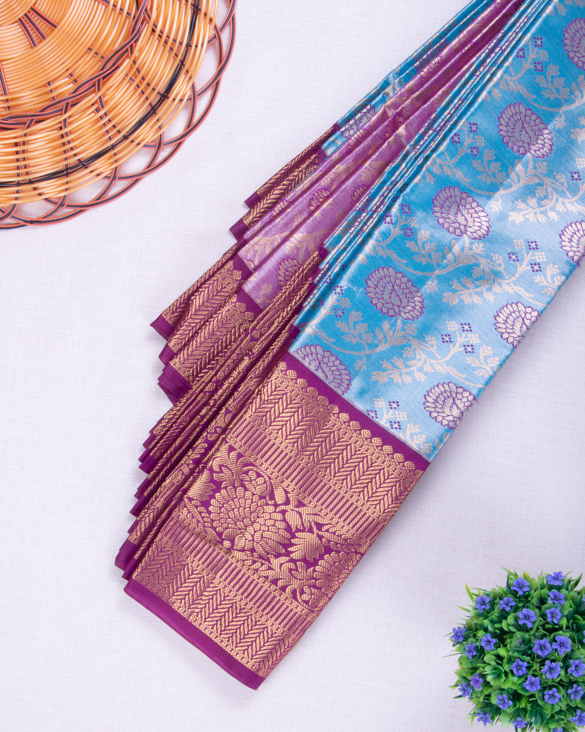 Blue Colour Printed Tissue Saree