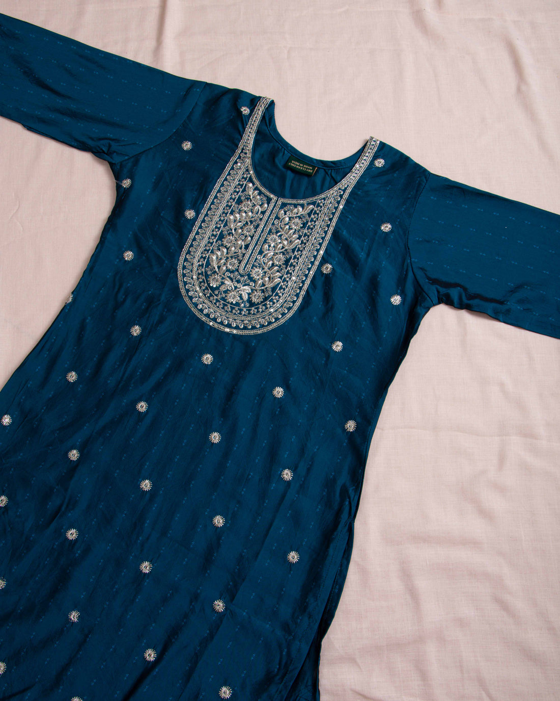 Designer Teal Blue Colour Embroidered Women's Kurti