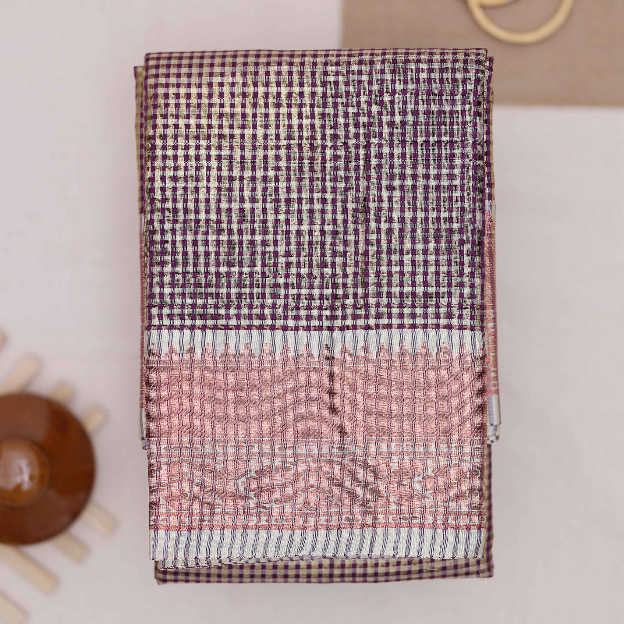 Nayanthara Purple Colour Checked Design Tissue Saree