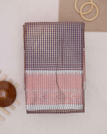 Nayanthara Purple Colour Checked Design Tissue Saree