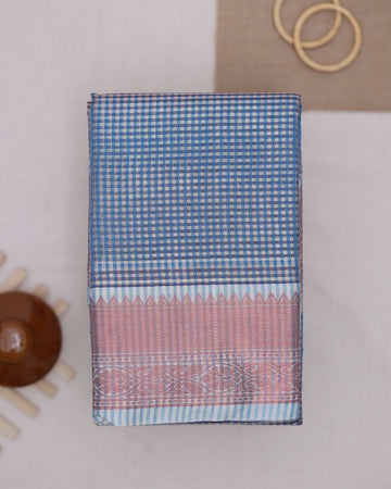 Nayanthara Blue Colour Checked Design Tissue Saree