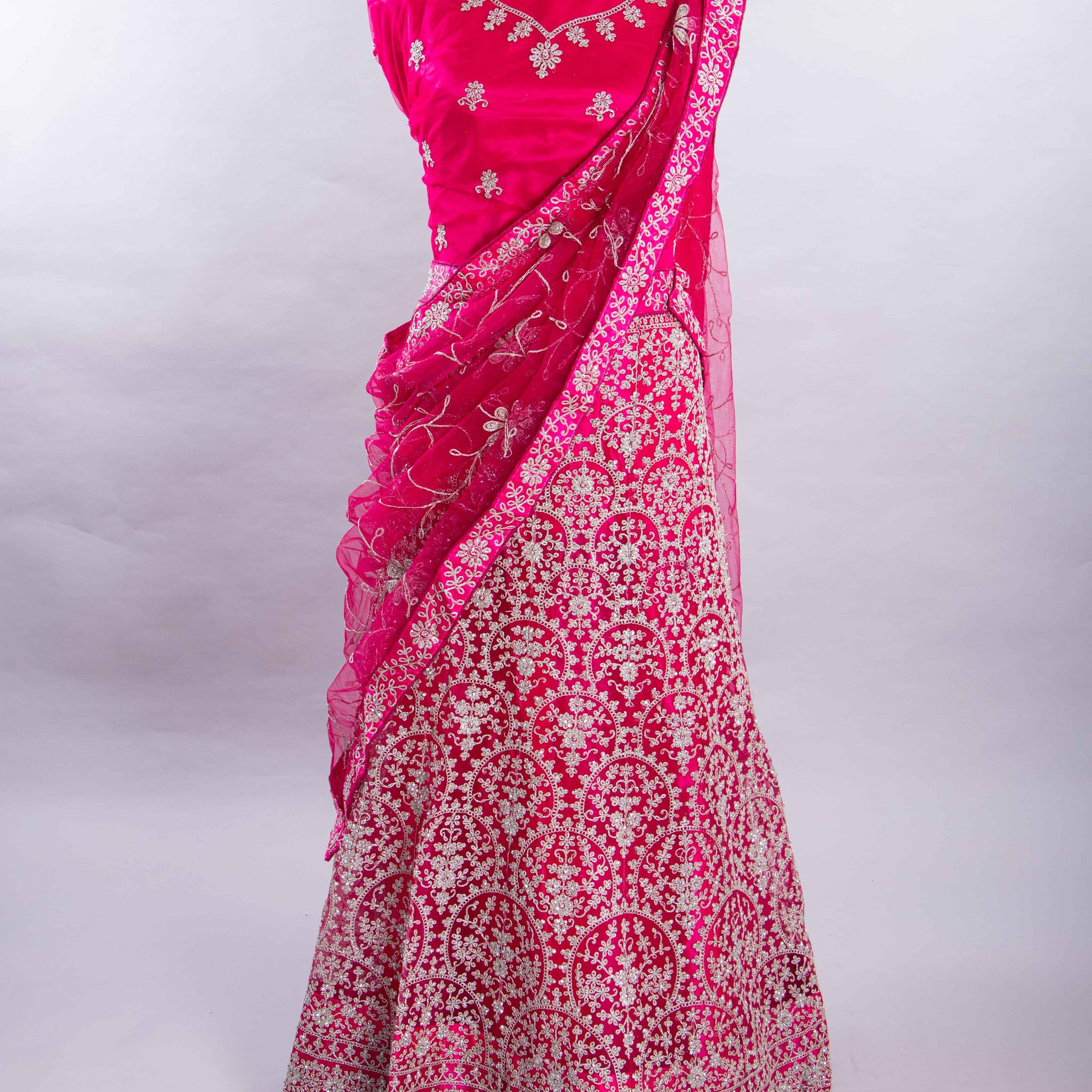 Pink Colour Embroidered Semi - Stitched Lehenga