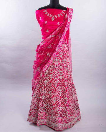 Pink Colour Embroidered Semi - Stitched Lehenga