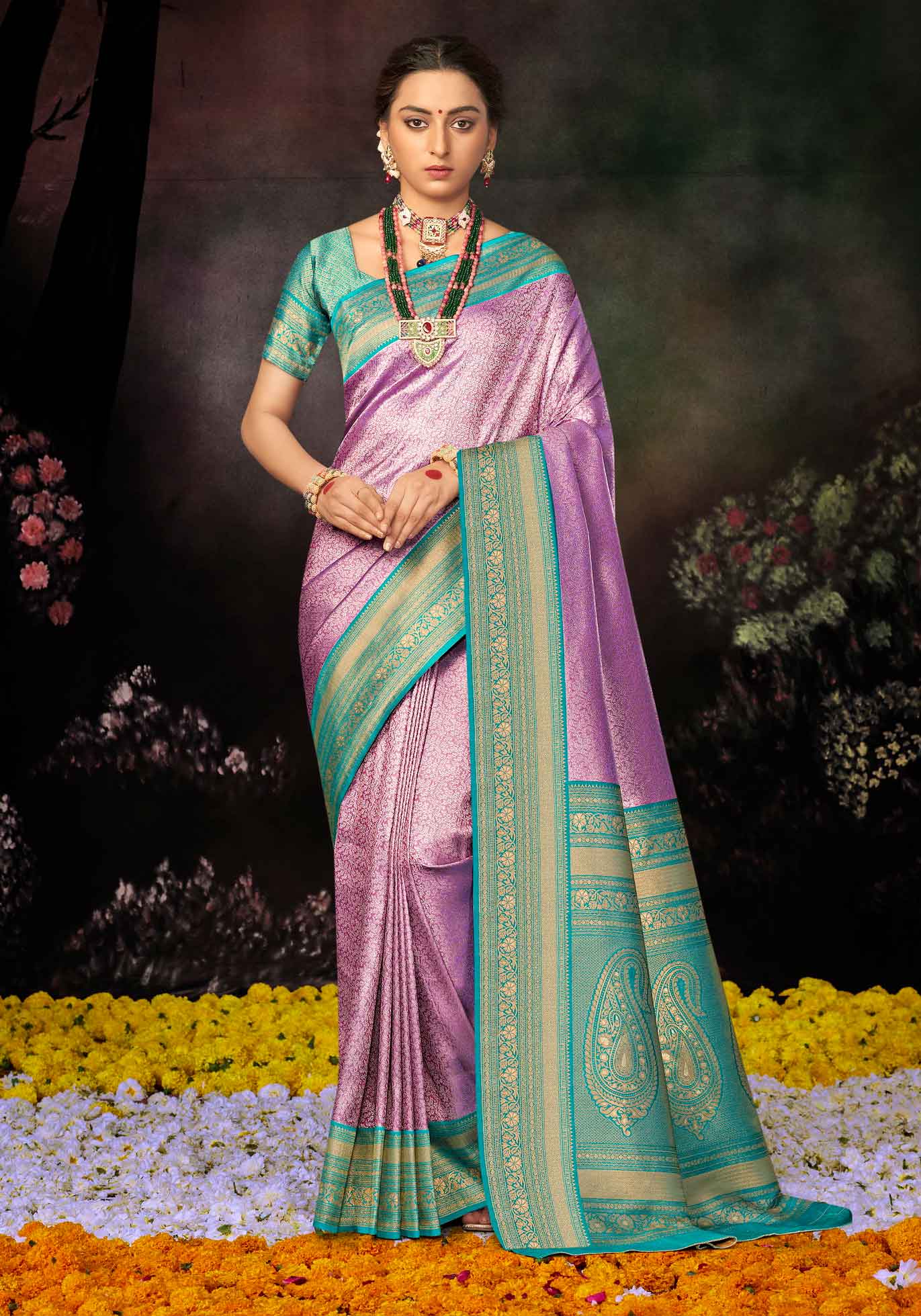 Tissue Saree - Green Purple