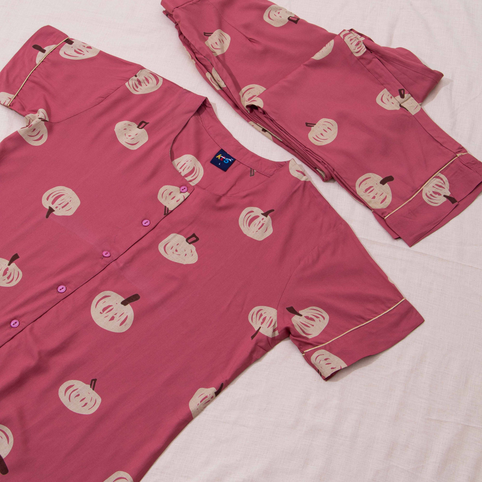 Pink Colour Printed Night Wear