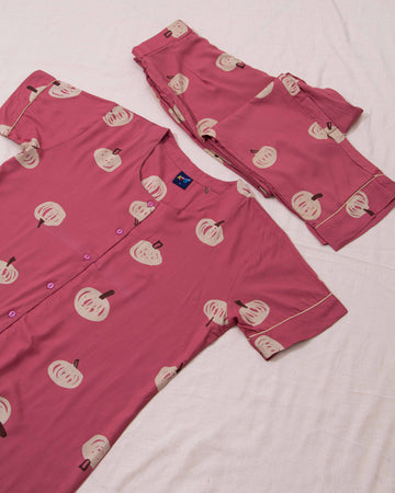 Pink Colour Printed Night Wear