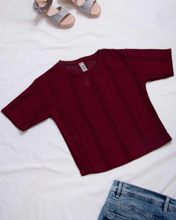 Round Neck Women Maroon Colour T-Shirt