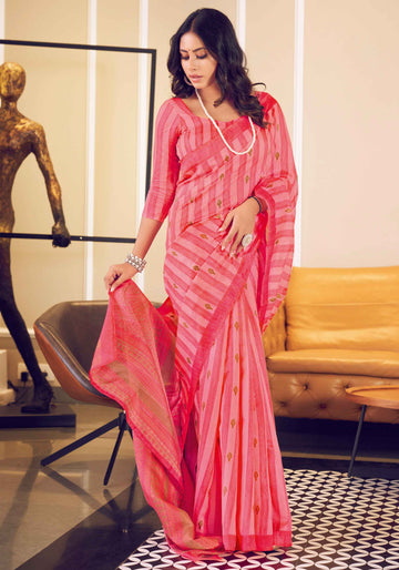 Light Red Color Uniform Saree - U06