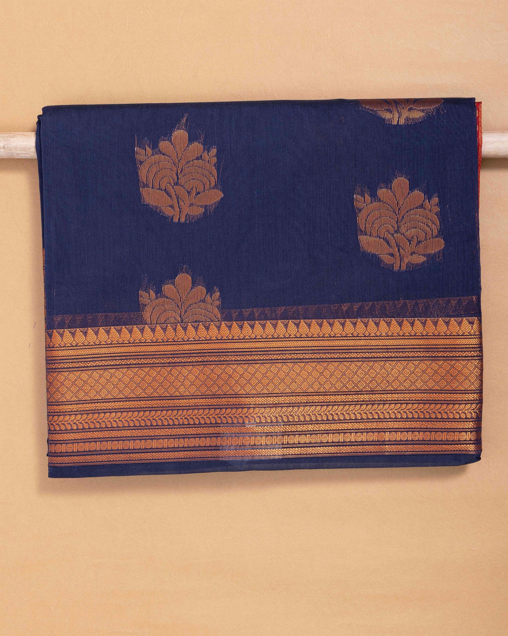 Navy Blue Printed Silk Cotton Saree