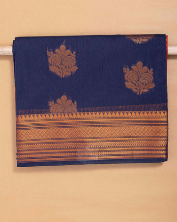 Navy Blue Printed Silk Cotton Saree