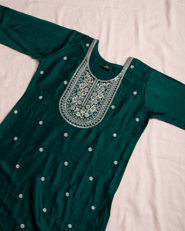 Designer Green Colour Embroidered Women's Kurti