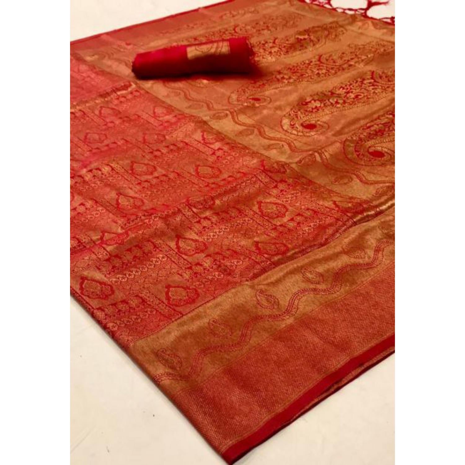 Red Colour Fancy Silk Saree one