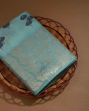 Sky Blue Color Tussar Silk Saree