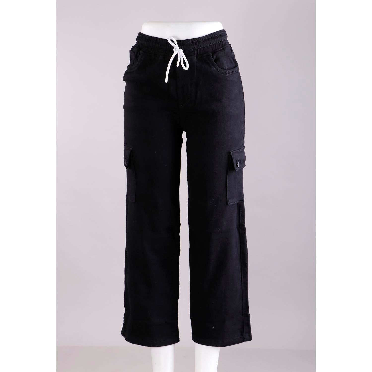 Women Black Mom Fit Cargo Jeans