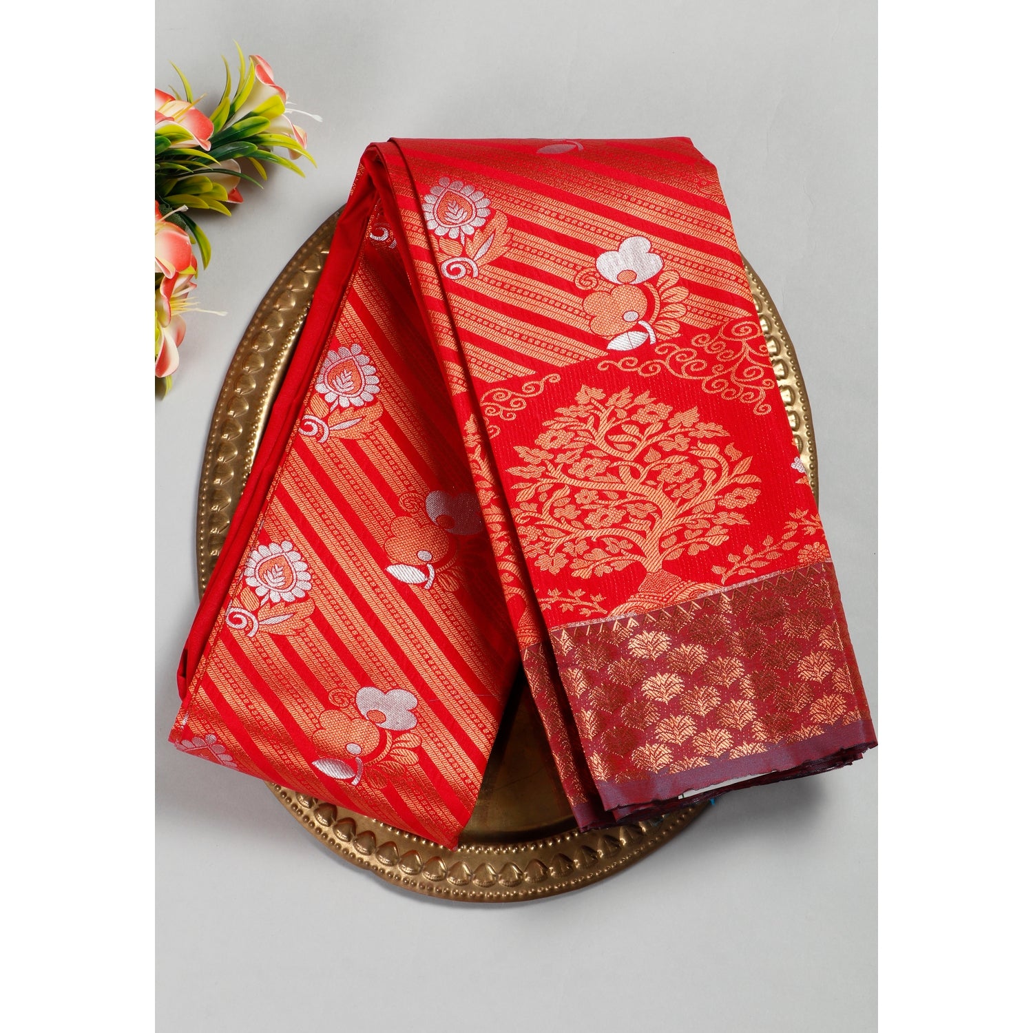 Red Colour Printed Premium Silk Sarees