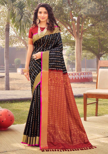 Soft Silk Black Brown Color Saree