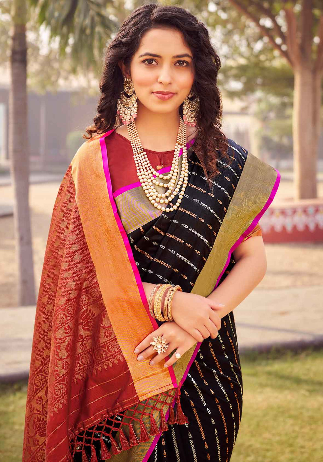 Soft Silk Black Brown Color Saree