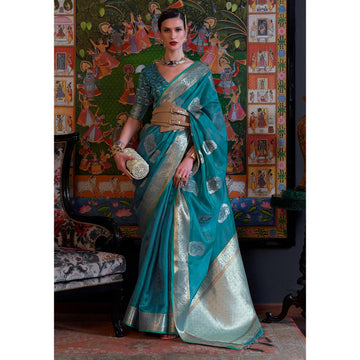 Teal Colour Printed Fancy Silk Saree one