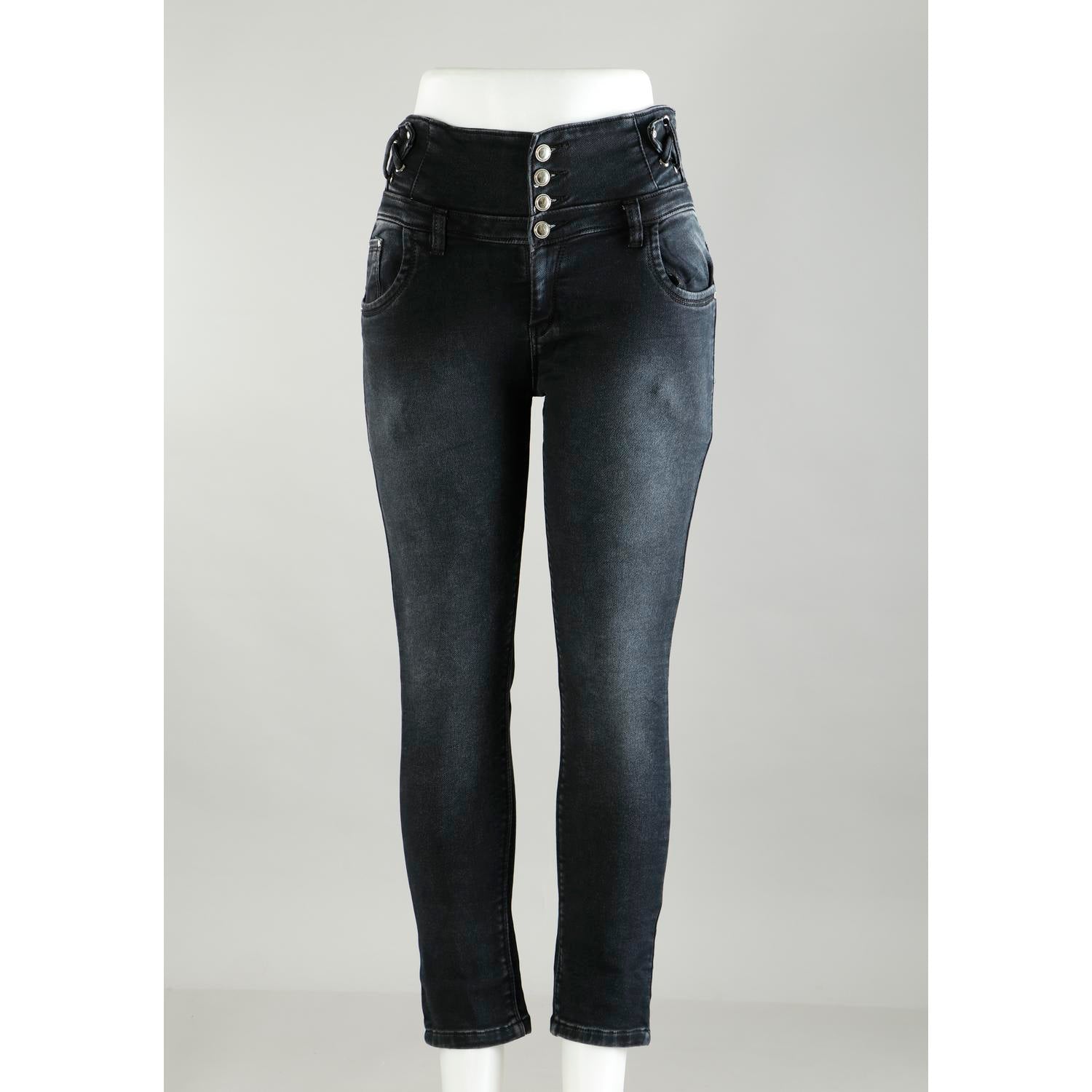 Women Black Pencil Cut 4 Button Jeans