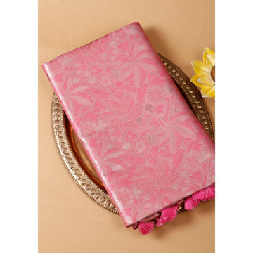 Onion Pink Colour Banarasi Silk Saree with Silver Zari