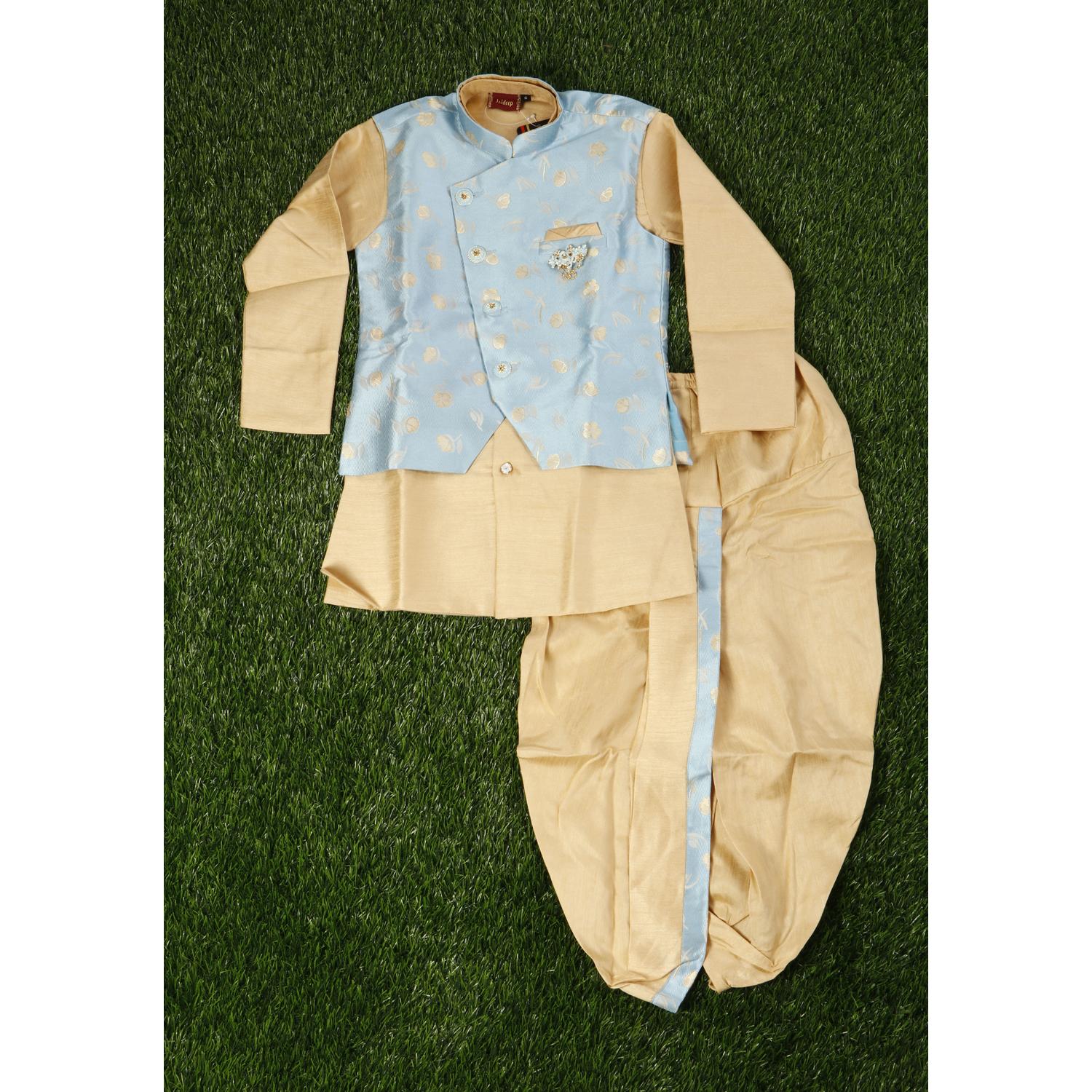 Boys Blue-Design Sherwani Set (Double Pant)