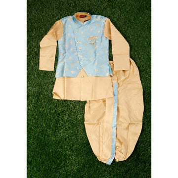 Boys Blue-Design Sherwani Set (Double Pant)