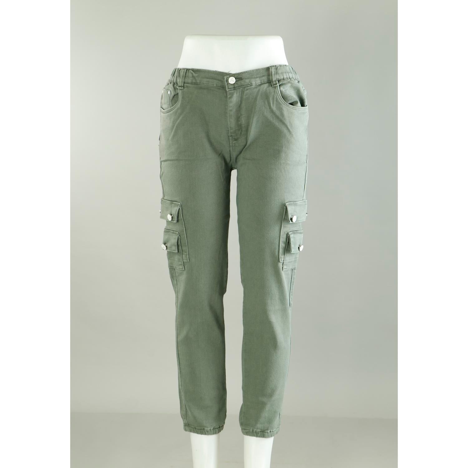 Women Green Jogger Cargo Jeans